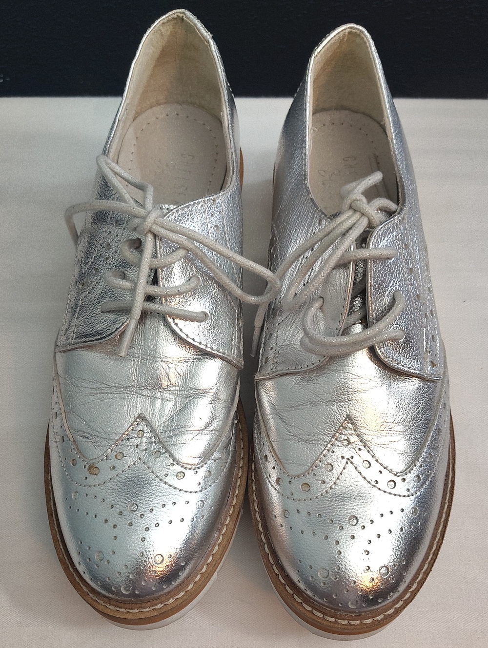 chelsea crew Black Label Metallic Silver Oxford Brogues Wingtip 39/8